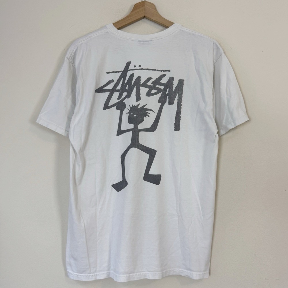 Stussy Stickman Skate Logo White Tee Shirt - Medium